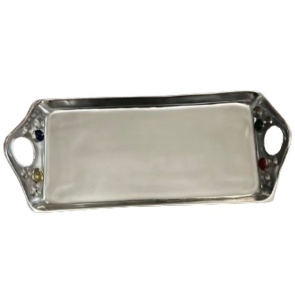 Silver serving tray with jewel accents - Picture 1 of 9